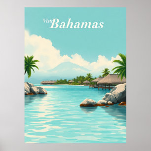 Bahamas – Türkisfarbenes Wasser Vintage-Illustrati Poster