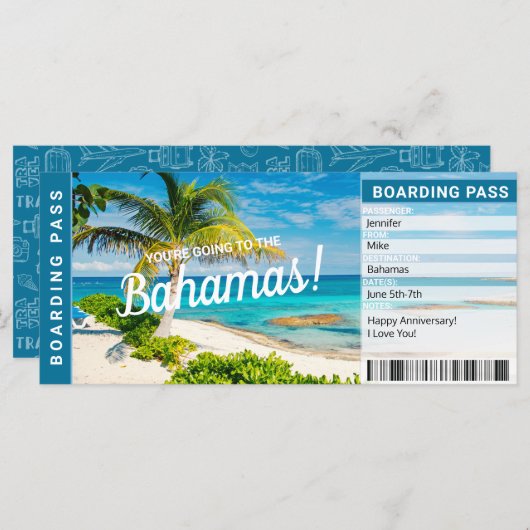 Bahamas Überraschungsreise Boarding Pass Geschenkg (Vorne/Hinten)