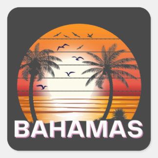 Bahamas Vintag Palm Trees Summer Beach Quadratischer Aufkleber