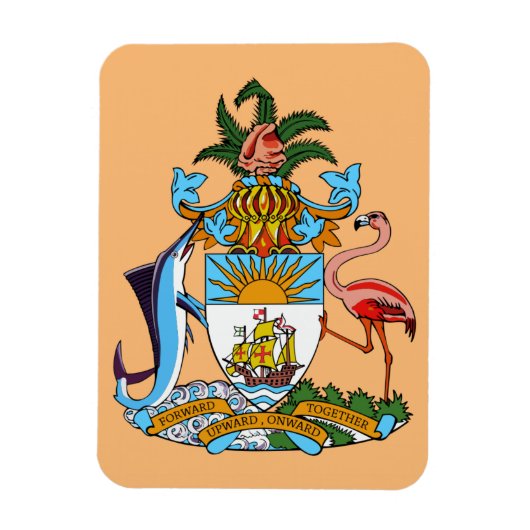 Bahamas-Wappen - Marlin, Flamingo, Conch Magnet (Vertikal)