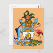 Bahamas-Wappen - Marlin, Flamingo, Conch Postkarte (Vorne/Hinten)