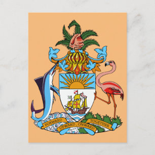 Bahamas-Wappen - Marlin, Flamingo, Conch Postkarte