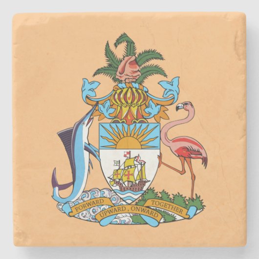 Bahamas-Wappen - Marlin, Flamingo, Conch Steinuntersetzer (Vorderseite)