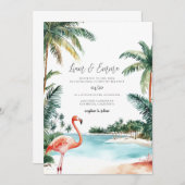 Bahamas Watercolor Wedding Einladung (Vorne/Hinten)