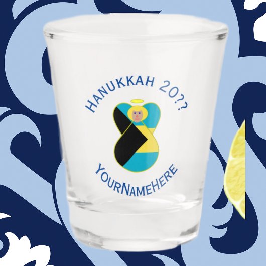 Bahamian Blonde Angel Hanukkah Flag Personalisiert Schnapsglas