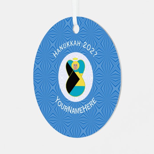 Bahamian Flag Angel Hanukkah Blonde Ornament Aus Metall (Vorderseite links)