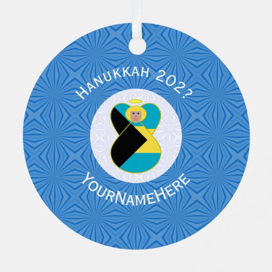 Bahamian Flag Angel Hanukkah Blonde Ornament Aus Metall (Rückseite)
