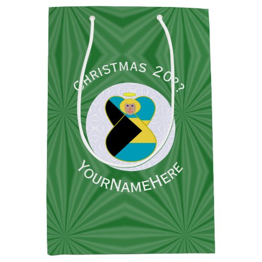 Bahamian Flag Weihnachtsblonde Angel Personalisier Mittlere Geschenktüte (Vorderseite)