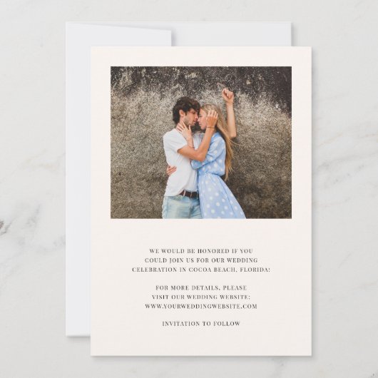 Bahia Minimal Palm Leaf Wedding Foto Save The Date (Rückseite)