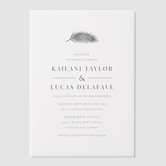 Bahia Simple Modern Minimal Palm Leaf Wedding Pergament Einladungen (Vorderseite)