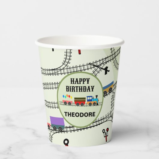 Bahn-Kids-Zug & Tracks-Papiertasse Pappbecher (Rückseite)