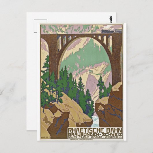 Bahn über die Brücke, Graubünden, Schweiz Postkarte (Vorne/Hinten)