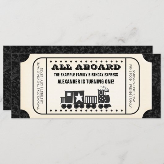 Bahnfahrkarte Geburtstagsparty Einladung (Vorne/Hinten)