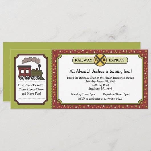 Bahnfahrkarte laden - Fall-Herbst-Apple-Farben ein Einladung (Vorne/Hinten)