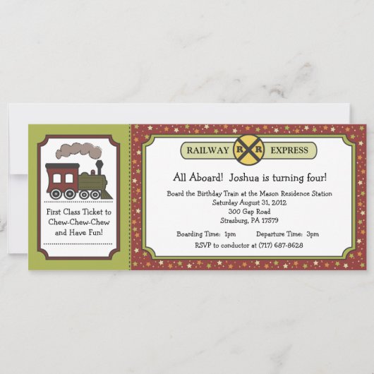 Bahnfahrkarte laden - Fall-Herbst-Apple-Farben ein Einladung (Vorderseite)