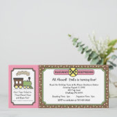 Bahnfahrkarte laden - Rosa u. Brown ein Einladung (Stehend Vorderseite)