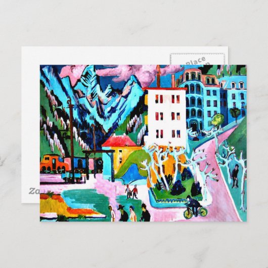 Bahnhof Davos, Ernest Ludwig Kirchner Gemälde Postkarte (Vorne/Hinten)