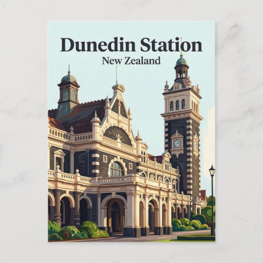 Bahnhof Dunedin Neuseeland Postkarte (Vorderseite)