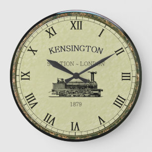 Bahnhof Kensington ~ Dampflokomotive ~ London Engl Große Wanduhr