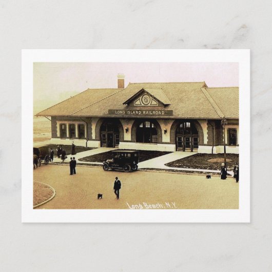Bahnhof, Long Beach, Long Island, NY Vintage Postkarte (Vorderseite)