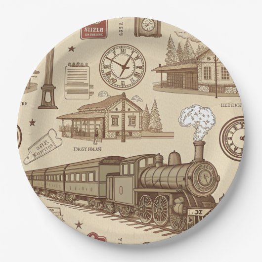 Bahnhof-Muster im Vintage-Stil (1) Pappteller (Vorderseite)