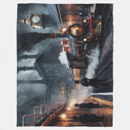 Bahnhof Steampunk Fleecedecke (Vorderseite)