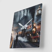 Bahnhof Steampunk Quadratische Wanduhr (Winkel)
