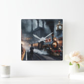 Bahnhof Steampunk Quadratische Wanduhr (Zuhause)