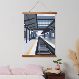 Bahnhof Wandteppich Mit Holzrahmen