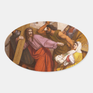 Bahnhöfe des Kreuzes 5 Simon tragen das Kreuz Ovaler Aufkleber