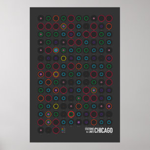 Bahnhöfe und Linien: Chicago (Dark) Poster