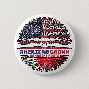 Bahrain Bahraini American USA Tree Roots Flag Button