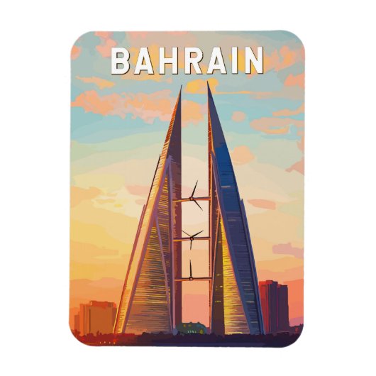Bahrain Illustration Travel Art Vintag Magnet (Vertikal)