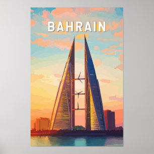 Bahrain Illustration Travel Art Vintag Poster