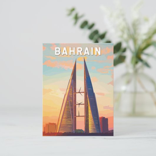 Bahrain Illustration Travel Art Vintag Postkarte (Stehend Vorderseite)