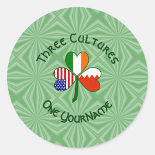 Bahrain Irland USA Kleeblatt Flagge Personalisiert Runder Aufkleber