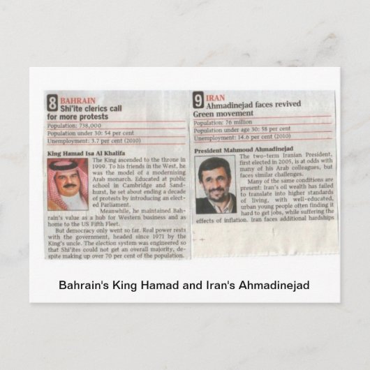 Bahrains König Hamad und Irans Admadinedschad Postkarte (Vorderseite)