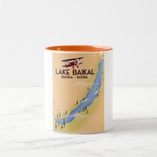 Baikalsee Sibirien Russisches Reiseplakat Karte Zweifarbige Tasse