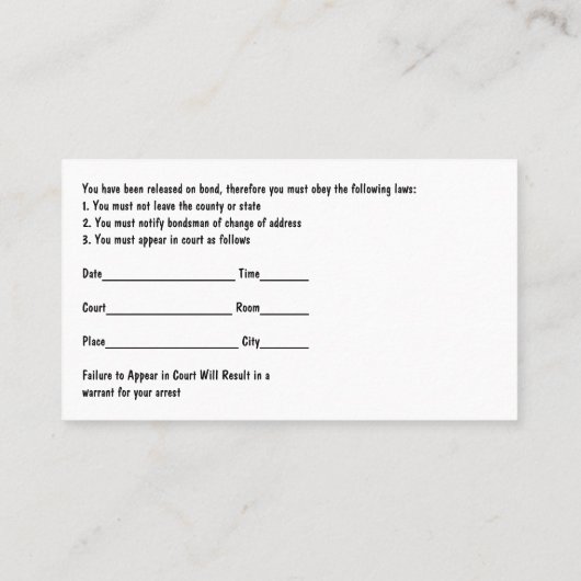 Bail Bonds Two Side Modern Business Cards Visitenkarte (Rückseite)