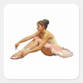 Bailarina arreglando sus zapatillas  quadratischer aufkleber (Vorderseite)