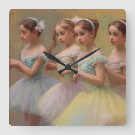 Bailarinas en el estilo de Degas en tonos suaves Quadratische Wanduhr