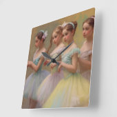Bailarinas en el estilo de Degas en tonos suaves Quadratische Wanduhr (Winkel)