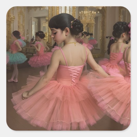 Bailarinas en una gran sala de estilo rocóco quadratischer aufkleber (Vorderseite)