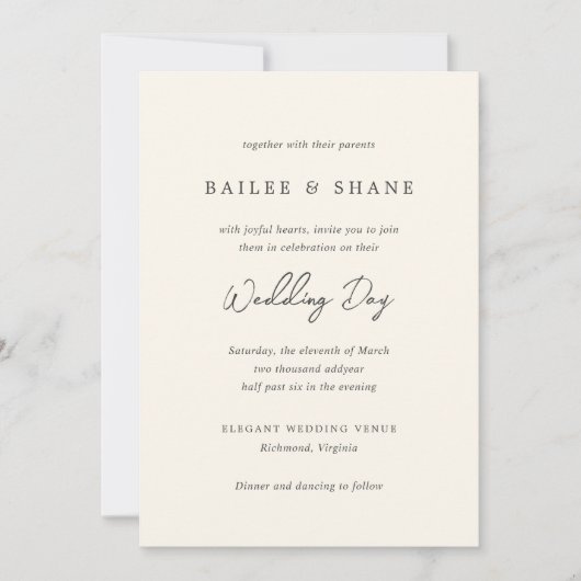 Bailee Cream Modern Wedding Einladung (Vorderseite)