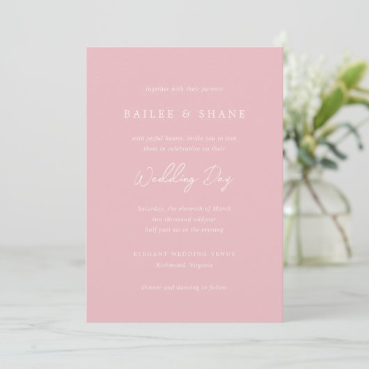 Bailee Pink Moderne Hochzeit Einladung (Stehend Vorderseite)