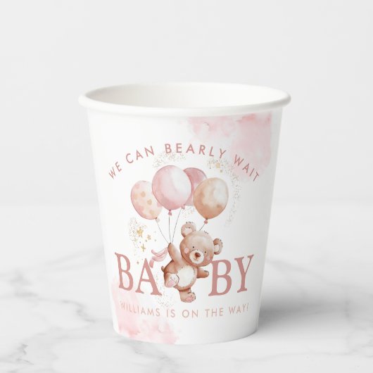 BAILEY Pink Bearly Wait Teddy Bear Baby Dusche Pappbecher (Vorderseite)