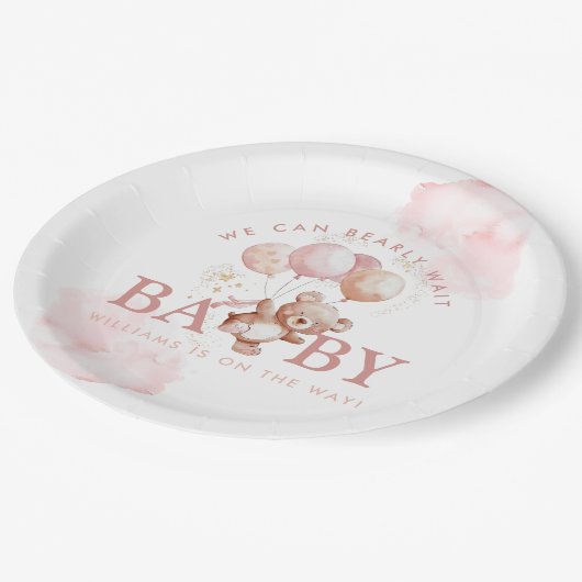 BAILEY Pink Bearly Wait Teddy Bear Baby Dusche Pappteller (Schrägansicht)
