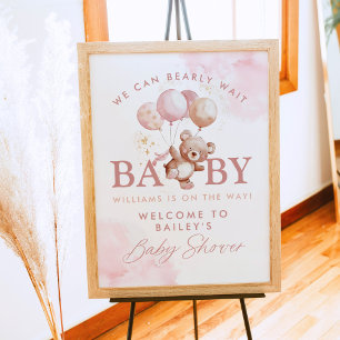 BAILEY Pink Bearly Wait Teddy Bear Baby Dusche Poster