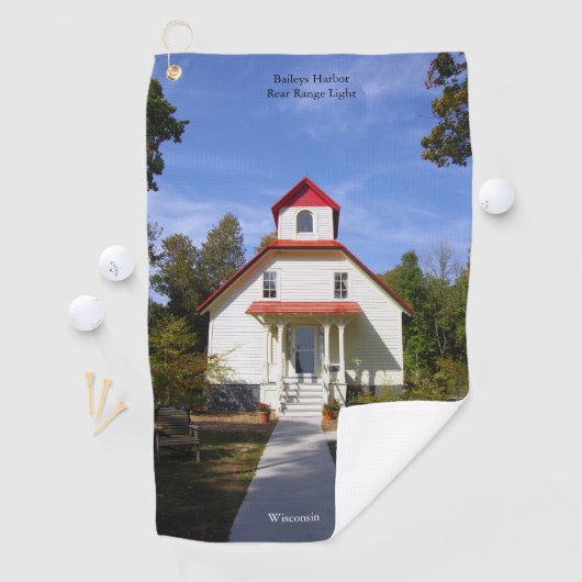 Baileys Harbor Rear Range Light golf towel Golfhandtuch (Insitu)