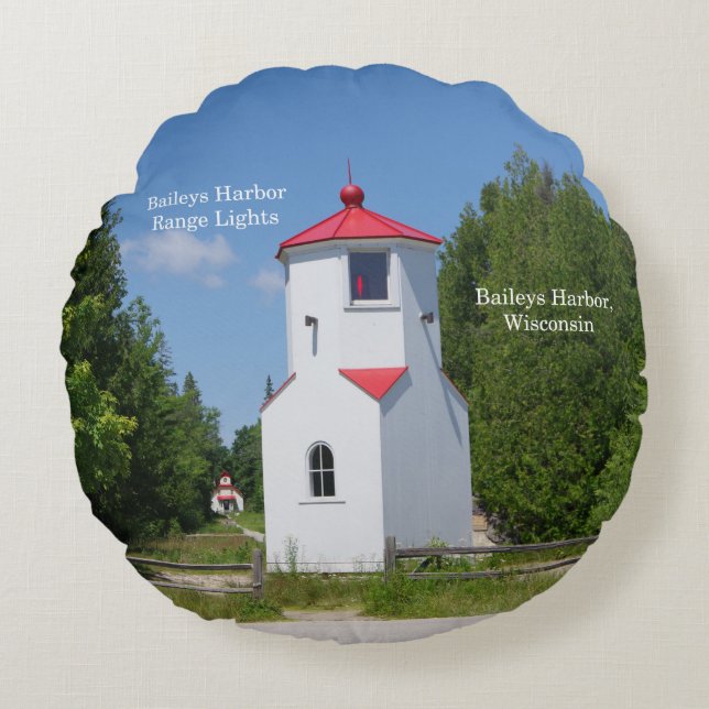 Baileys Harbour Range Lights Rund Kissen (Vorderseite)